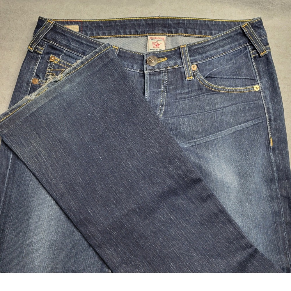 True Religion Gina Bootcut Jeans Dark‎ Wash Low Rise Made in USA Blue Denim 30